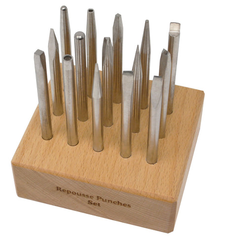 15-piece repouss?? punch set with metal punches and wooden holder for jewelry making and metalworking embossing designs