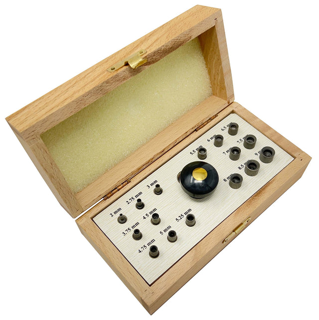 Bezel setting tool set with 24 punches (2-9mm) in wooden storage box for stone and tube setting