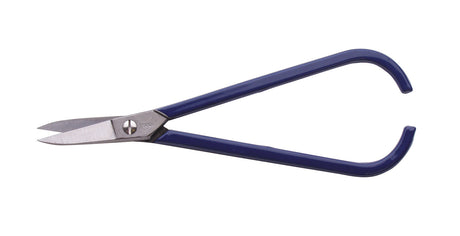 7 inch straight shears with blue handles and narrow stainless steel blades for precise cutting
