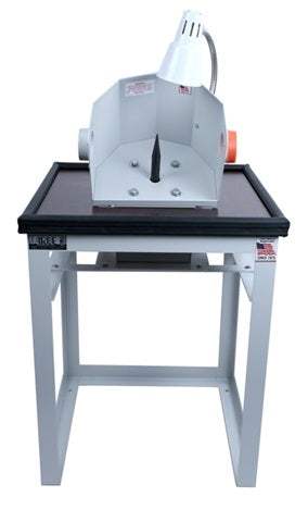 Arbe Lapping Machine SL-401 with table, 1/2 HP motor, 3450 RPM, ergonomic 45° design, dual dust collection flanges, compact 24x24x38 inch frame, 145 lbs, available in 110V/220V.