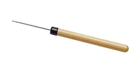 Tungsten soldering pick with wooden handle for precise platinum jewelry repair and metalworking.