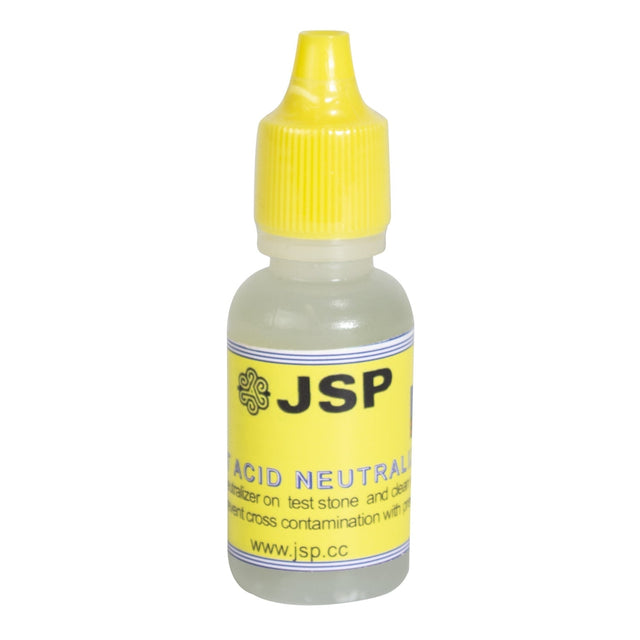Testing Acid Neutralizer bottle next to clean test stones for accurate lab measurements