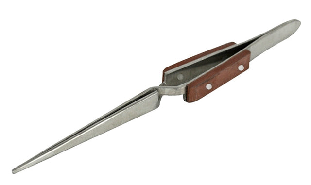 6-1/2 inch straight fiber cross-locking tweezers with heat-resistant handle for precision soldering and jewelry repair