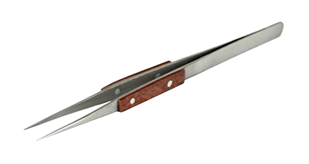 6-1/4 inch fine tipped straight fiber tweezers with heat-resistant grip for precision soldering and jewelry repair