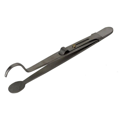 5-1/2" stainless steel locking head and shank ring holding soldering tweezers with slide-lock and knurled base for jewelry repair