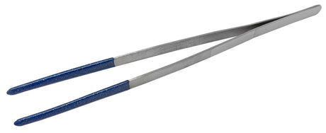 10-inch ultrasonic steam cleaning tweezers with PVC-coated blue tips and stainless steel handle for scratch-free delicate part cleaning