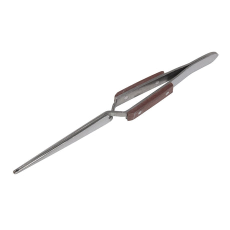 6-1/2" fiber tweezers with heat-resistant grips for precise wire holding and soldering tasks